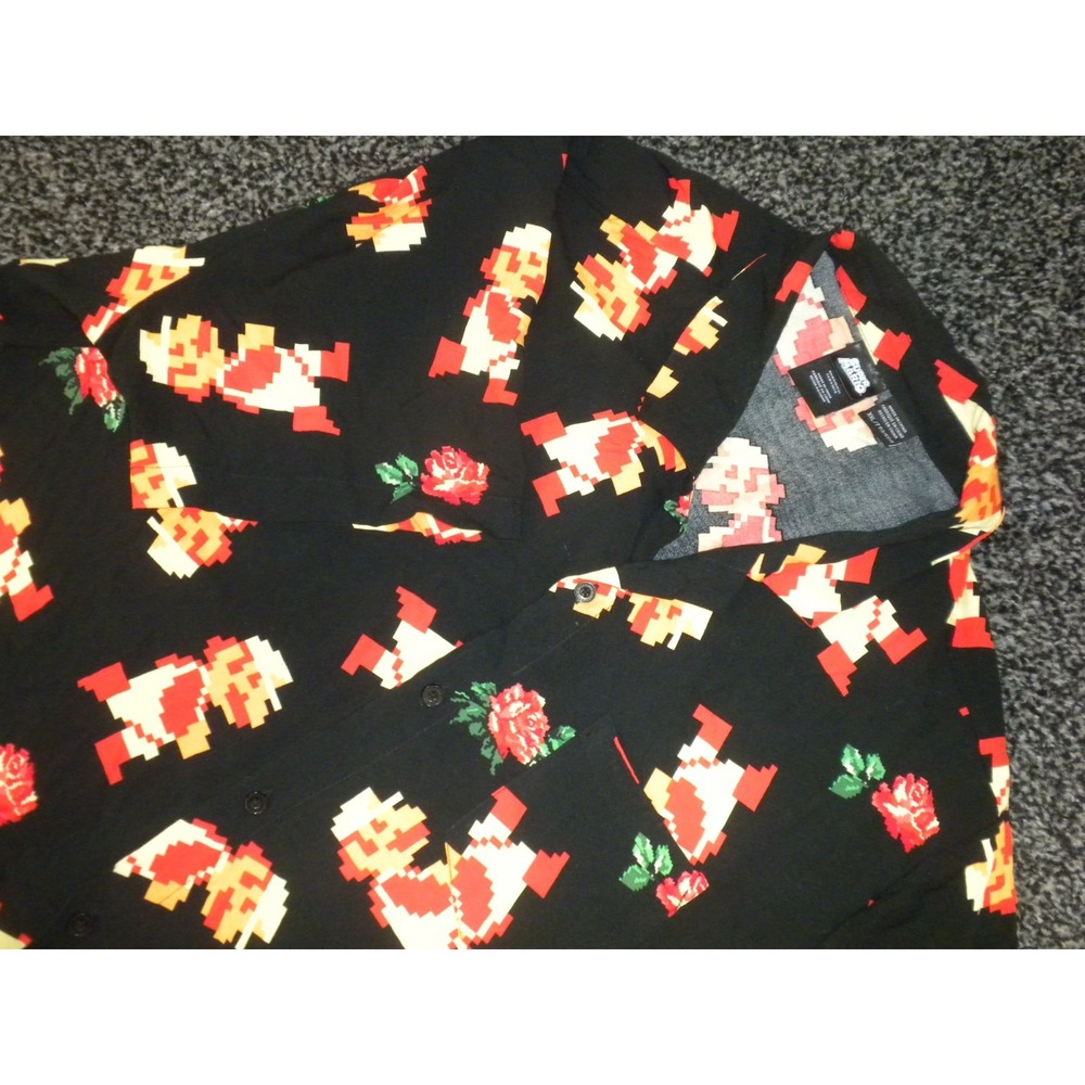 Super Mario Bros Shirt Mens XXL Black AOP Mario Rose Hawaiian Button Up Nintendo